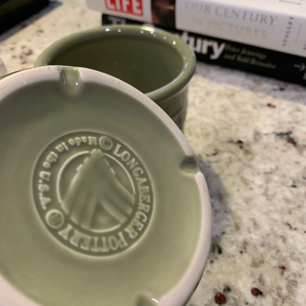 Longaberger pottery 1 pink small 3.5” crock green - Picture 4 of 5